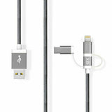 STK Binary 3 Charge & Sync Cable 1 Metre Micro USB Lightning Type C Grey