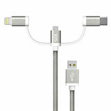 STK Binary 3 Charge & Sync Cable 1 Metre Micro USB Lightning Type C Grey