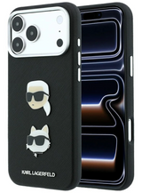 Karl Lagerfeld Saffiano Karl & Choupette Heads Pins Logo Case for iPhone 17/18 Pro Max 6.9" Black - KLHCP18XPSWFDHPK