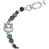 Nimmy Big Eye Cute Pet Silver Shaded Cat Mobile Phone Chain Bag Charm Ceramic Bracelet Grey -N-XDY-SL-023
