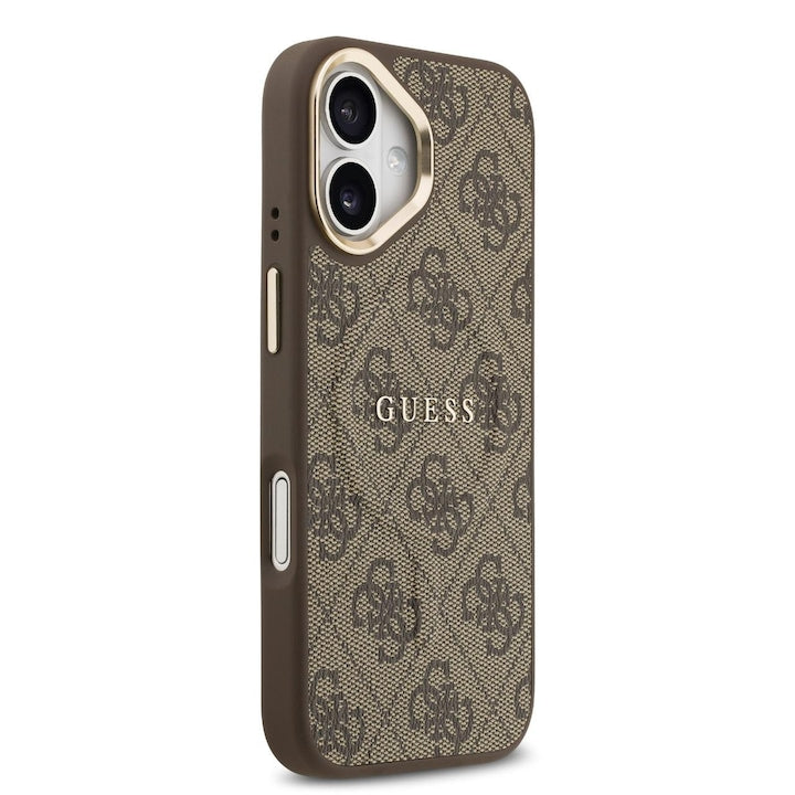 Guess PU Leather 4G Gold Frame Case with MagSafe for iPhone 17 6.3" Brown - GUHMP17SP4MSEGCW