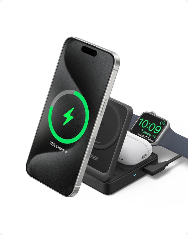 Anker MagGo 3-in-1 15W Qi2 Wireless Charging Station with Plug Black - B25M5K11