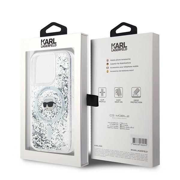 Karl Lagerfeld Liquid Glitter Karl Head Case with MagSafe for iPhone 15 Pro 6.1" Clear - KLHMP15LLGKISGH