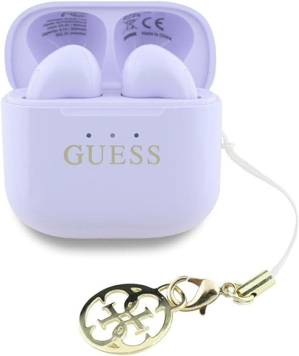 Guess Glossy Effect Printed Classic Logo & Charm TWS Earphones Purple - GUTWSXMCCLU