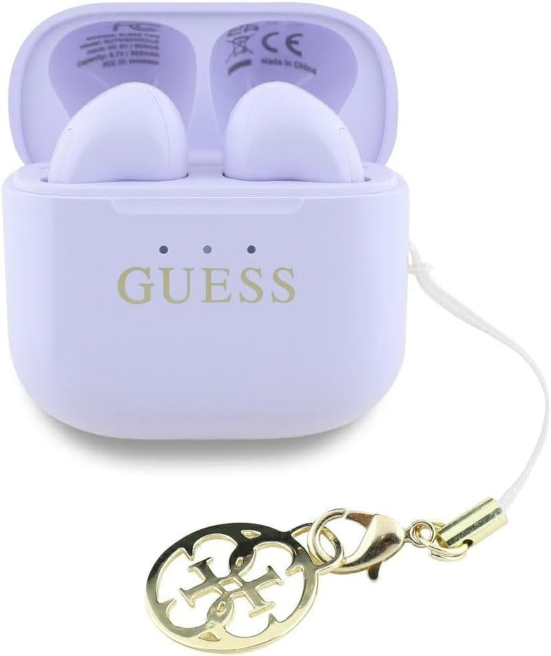 Guess Glossy Effect Printed Classic Logo & Charm TWS Earphones Purple - GUTWSXMCCLU