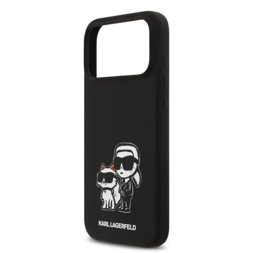 Karl Lagerfeld Liquid Silicone Karl and Choupette Sketch Case with MagSafe for iPhone 17 Pro Max 6.9" Black - KLHMP17XSKCGRGOK