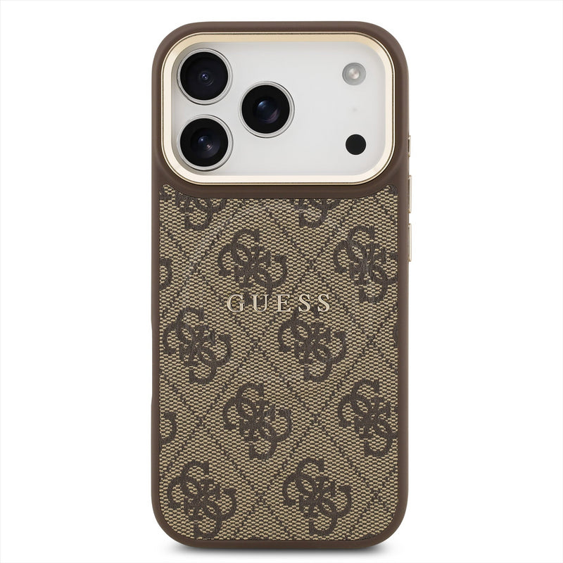 Guess PU Leather 4G Gold Frame Case with MagSafe for iPhone 17 Pro 6.3" Brown - GUHMP17LP4MSEGCW
