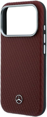 Mercedes Leather Semi Wrap Wood Effect Case with MagSafe for iPhone 17/18 Pro Max 6.9" Burgundy - MEHMP18X25PFWWPR