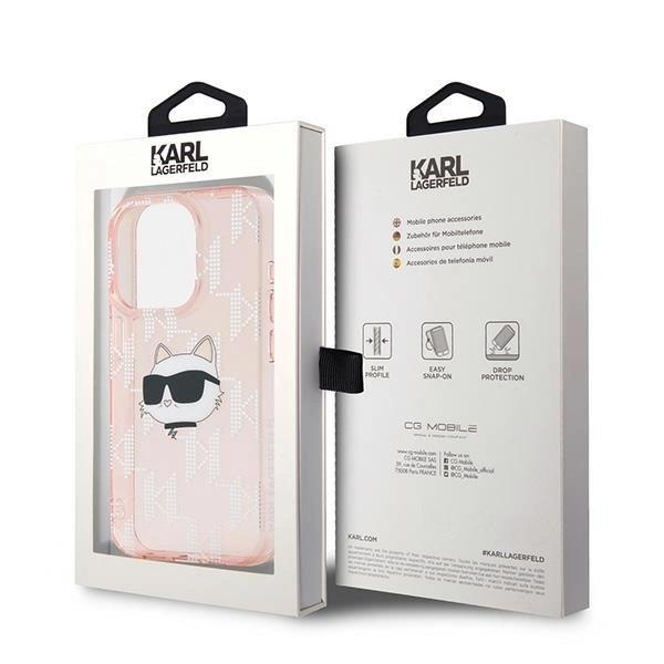 Karl Lagerfeld IML Choupette Head & Monogram Case for iPhone 15 Pro 6.1" Pink - KLHCP15LHKLPCHP