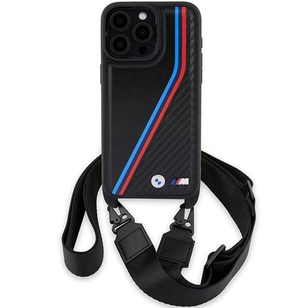 BMW M Edition Carbon Tricolor Lines with Strap Hard Case for iphone 15 Pro Max 6.7" Black - BMHCP15X23PSVTK
