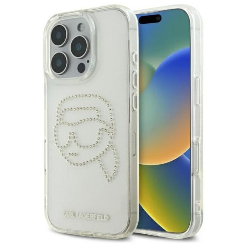 Karl Lagerfeld IML Rhinestones Karl Head Case for iPhone 16 Pro Max 6.9" Clear - KLHCP16XHKHDCELT