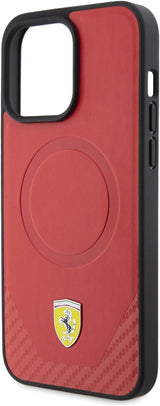 Ferrari Carbon Hard Case Metal Logo with MagSafe for iphone 15 Pro Max 6.7" Red - FEHMP15XPTER