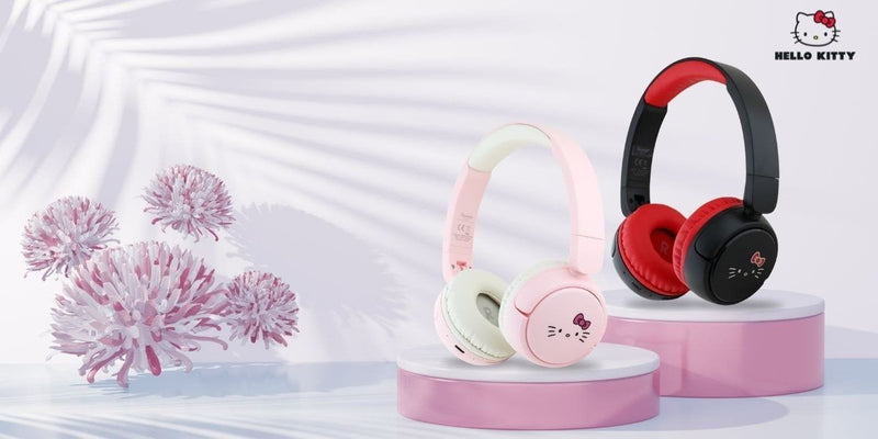 Hello Kitty Face Logo Bluetooth Wireless Headphones Pink - HKOBHV6ROKFP
