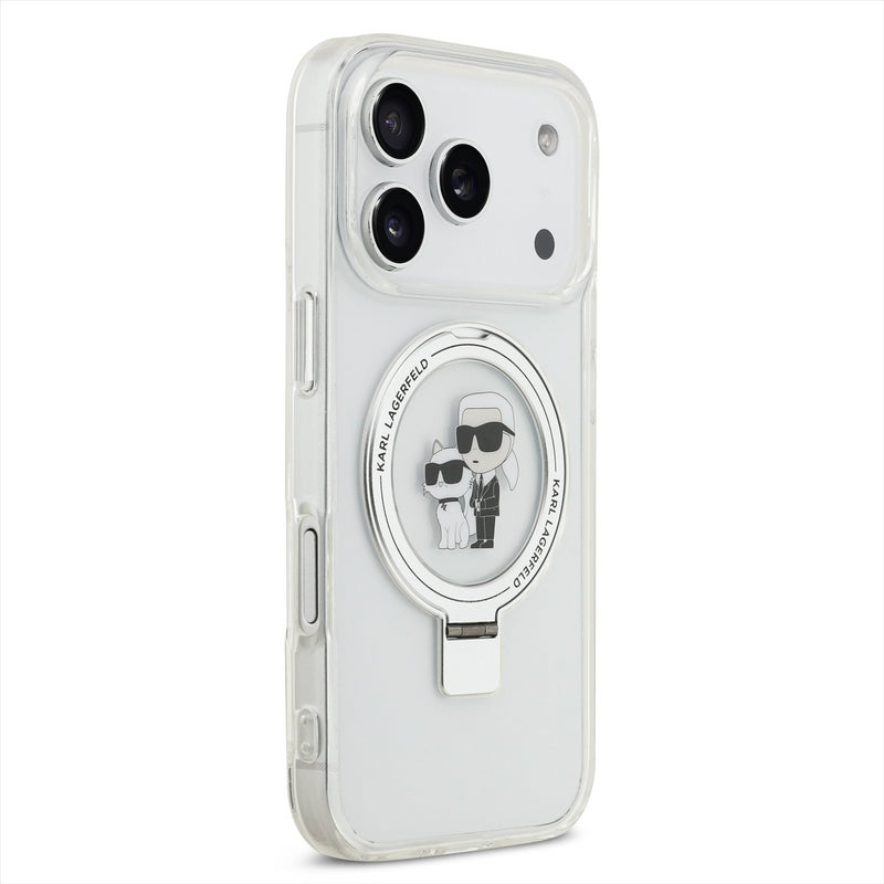 Karl Lagerfeld Ring Stand Karl and Choupette Case with MagSafe for iPhone 17 Pro 6.3" Clear - KLHMP17LHMRSKCH
