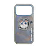Nimmy Big Eye Cute Pet Silver Shaded Cat Face Case with Detachable MagSafe Grip for iPhone 17 Pro Max 6.9" Grey Blue - N-XDY-CXZJZH-IP17-PRO-MAX-023