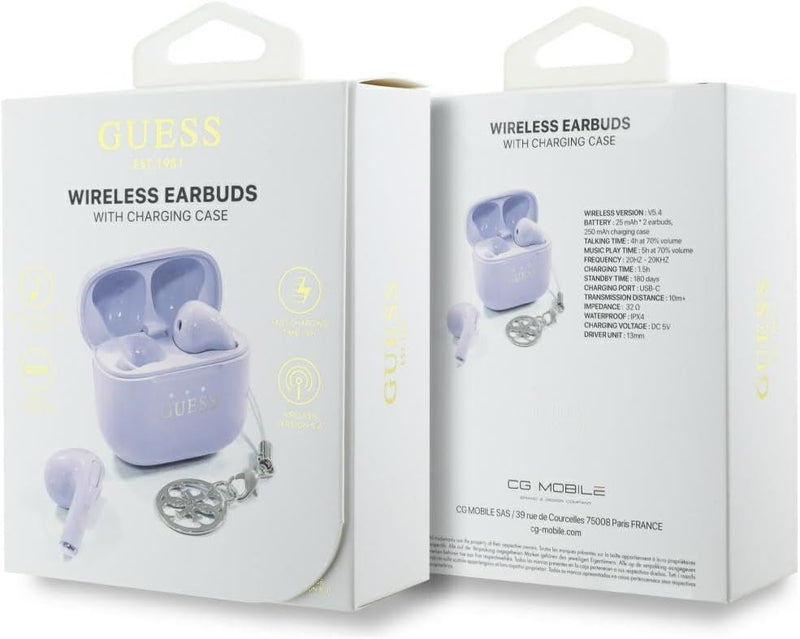 Guess Glossy Effect Printed Classic Logo & Charm TWS Earphones Purple - GUTWSXMCCLU