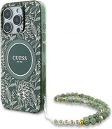Guess IML Flowers Allover Electro and Pearl Strap Case with MagSafe for iPhone 16 Pro 6.3" Green - GUHMP16LHCPOFPA