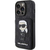 Karl Lagerfeld Saffiano Cardslots and Stand Monogram Ikonik Patch Case for iPhone 15 Pro Max 6.7" Black - KLHCP15XSAKKNSCK