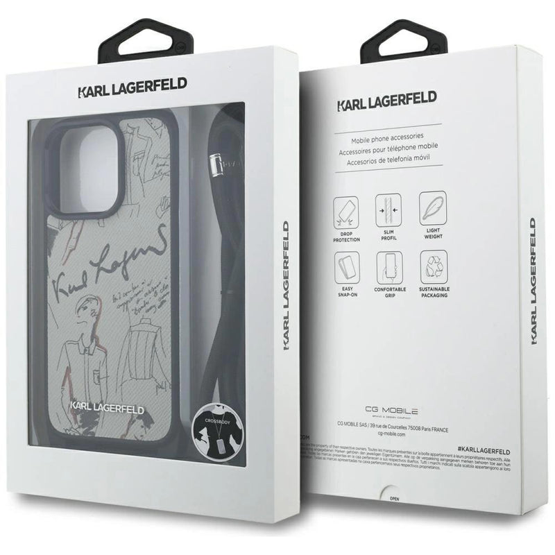 Karl Lagerfeld Crossbody Grained Pattern & Logo Case for iPhone 16 Pro Max 6.9" Grey - KLHCP16XPGGRMPCG