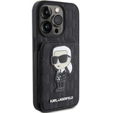 Karl Lagerfeld Saffiano Cardslots and Stand Monogram Ikonik Patch Case for iPhone 15 Pro Max 6.7" Black - KLHCP15XSAKKNSCK