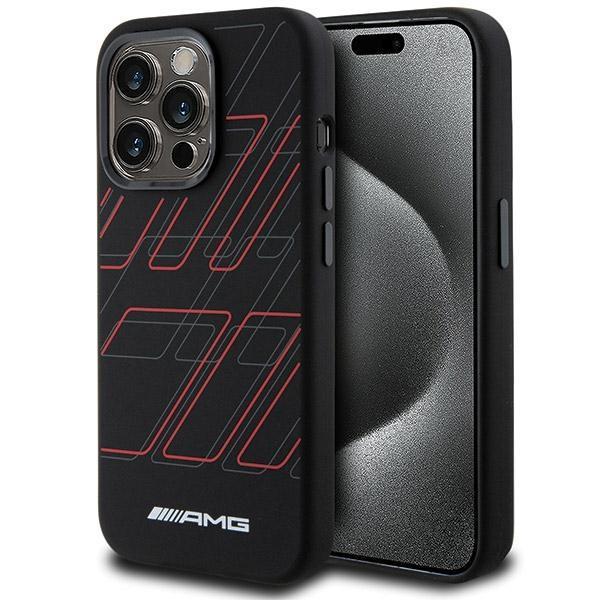 Mercedes AMG Large Rhombuses Pattern Silicone Case with MagSafe for iphone 15 Pro 6.1" Black - AMHMP15L23SSPK