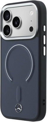 Mercedes Benz Leather Case with 3D MagSafe for iPhone 17 Pro 6.3" Navy Blue - MEHMP17L25PEMMOV