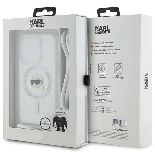 Karl Lagerfeld Crossbody IML Karl Head with MagSafe Case for iPhone 15 Pro Max 6.7" Clear - KLHMP15XHCKHNT