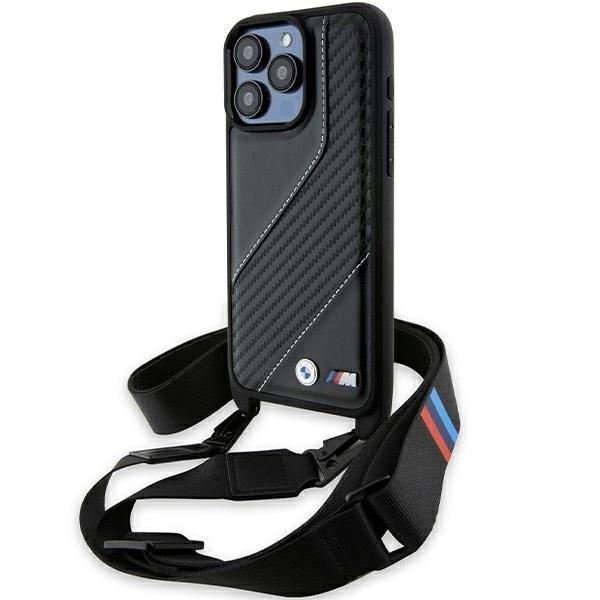 BMW M Edition Carbon Stripe with Strap Hard Case for iphone 15 Pro Max 6.7" Black - BMHCP15X23PSCCK