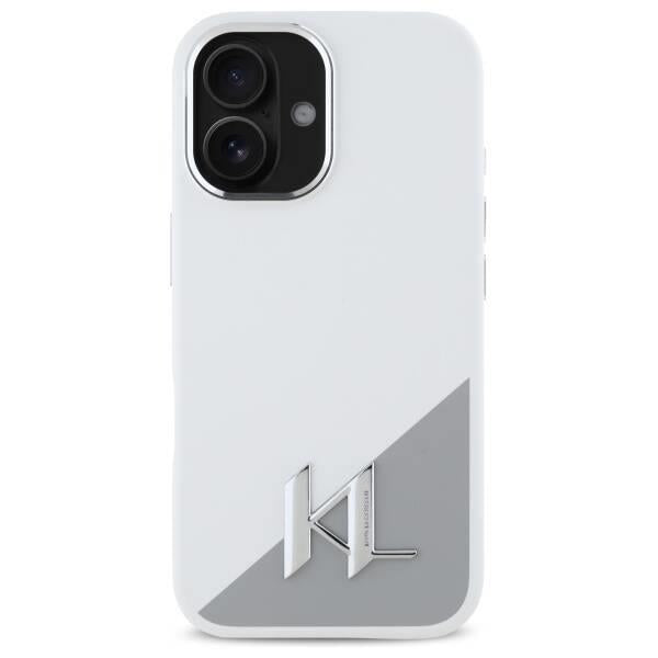 Karl Lagerfeld Silicone Initial Metal Logo Case with MagSafe for iPhone 16 6.1" White - KLHMP16SSCMKMPCH