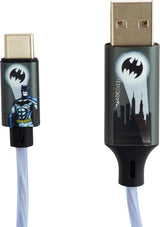 Batman 1.2m USB A to C Charging Cable with Flowing Light Bat Logo - CBBM-ACLI-BATMAN