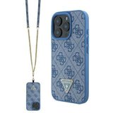 Guess Leather Metal Logo Strass Crossbody Case for iPhone 16 Pro Max 6.9" Blue - GUHCP16XP4TDSCPB