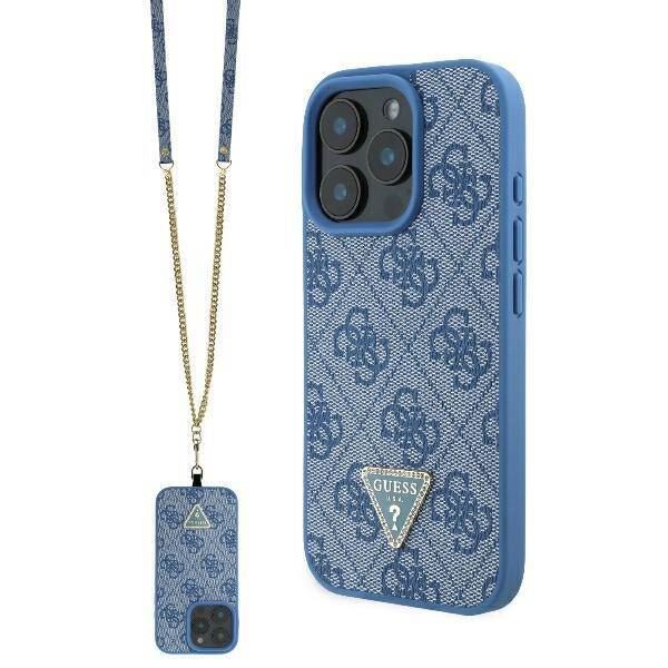 Guess Leather Metal Logo Strass Crossbody Case for iPhone 16 Pro Max 6.9" Blue - GUHCP16XP4TDSCPB