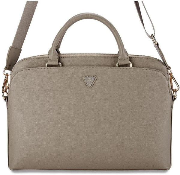 Guess Grained Triangle Logo Zipper Pocket 15" Laptop Bag Brown - GUCB15PGTSPSW