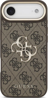 Guess PU Leather 4G Metal Logo Gold Frame Case for iPhone 17 Air 6.5" Brown - GUHCP17M4GMGCBR