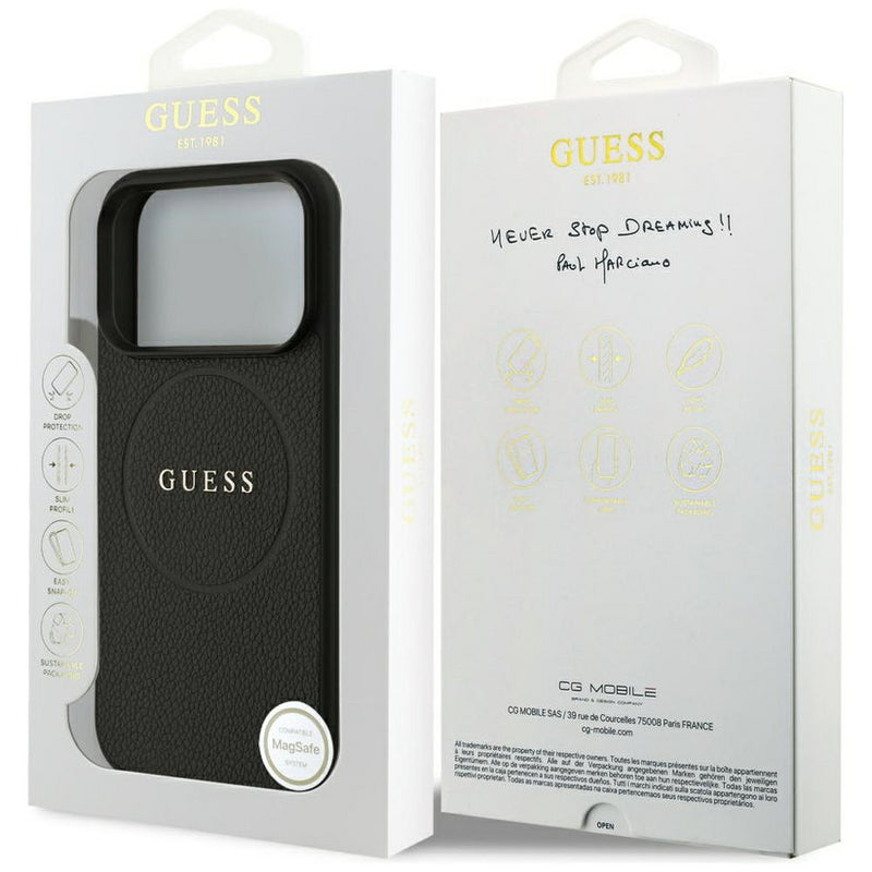 Guess Grained Ring Case with MagSafe for iPhone 17 Pro 6.3" Black - GUHMP17LPGHSMMK