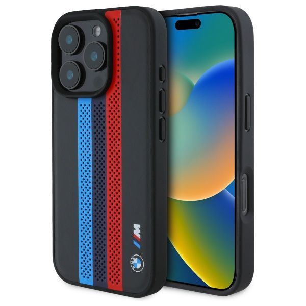 BMW M Performance Tricolor Printed Stripes Case with MagSafe for iPhone 16 Pro Max 6.9" Black - BMHMP16X23PUPTK