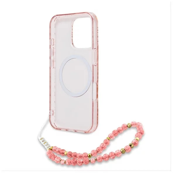 Guess IML Flowers Allover Electro and Pearl Strap Case with MagSafe for iPhone 16 Pro Max 6.9" Pink - GUHMP16XHCPOFPP