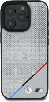 BMW M Perforated Tricolor Line Case with MagSafe for iPhone 16 Pro Max 6.9" Grey - BMHMP16X23PUPDG