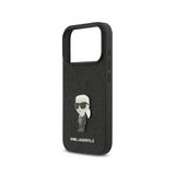 Karl Lagerfeld Fixed Glitter Karl Logo Metal Pin Hard Case for iPhone 17 Pro 6.3" Black - KLHCP17LGKNPSK