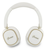 Guess Rectangle Metal Script Logo ENC On Ear Wireless Headphone White - GUBHV28HGCSME