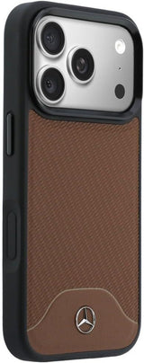 Mercedes Benz Wood Effect and Curve Leather Case with MagSafe for iPhone 17 Pro Max 6.9" Brown - MEHMP17X25PCBPWA