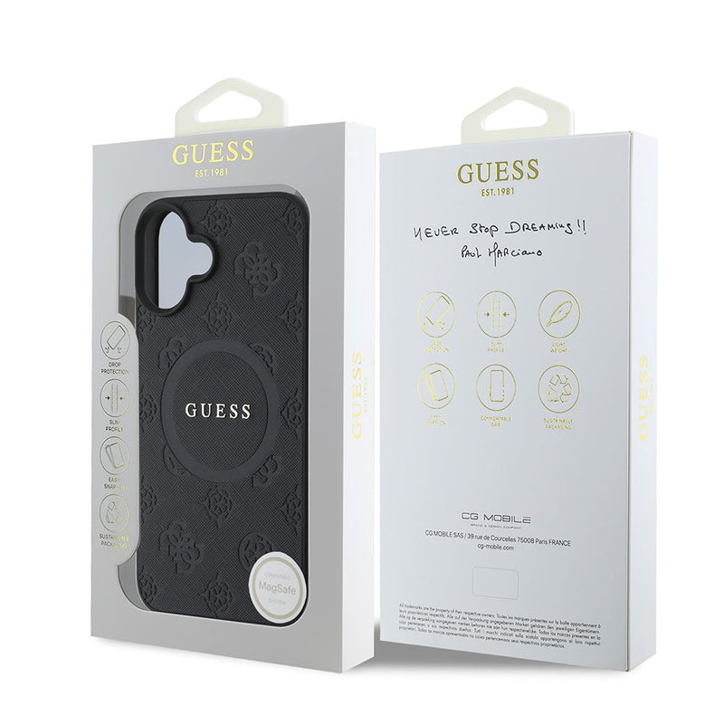 Guess Saffiano Peony Classic Logo Case with MagSafe for iPhone 16 6.1" Black - GUHMP16SAPSMEK
