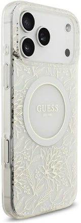 Guess IML Flowers Electro Pearl Strap MagSafe Case for iPhone 17/18 Pro Max 6.9" White - GUHMP18XHCPOFPH