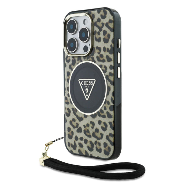 Guess HC IML Leopard Triangle Cord Strap with MagSafe for iPhone 16 Pro Max 6.9" Brown - GUHMP16XHLORSSW