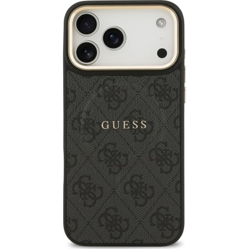 Guess PU Leather 4G Gold Frame Case with MagSafe for iPhone 17 Pro Max 6.9" Black -GUHMP17XP4MSEGCK