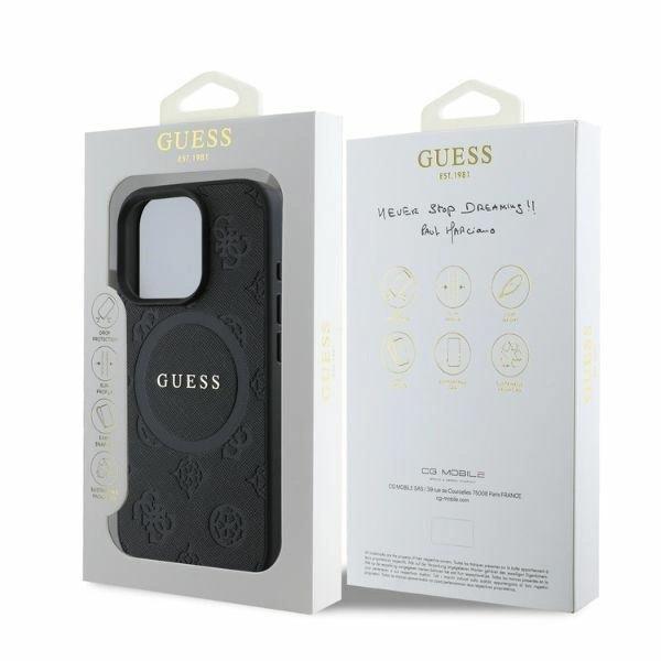 Guess Saffiano Peony Stamp Case with MagSafe for iphone 16 Pro Max 6.9" Black - GUMP16XPSAPSMEK