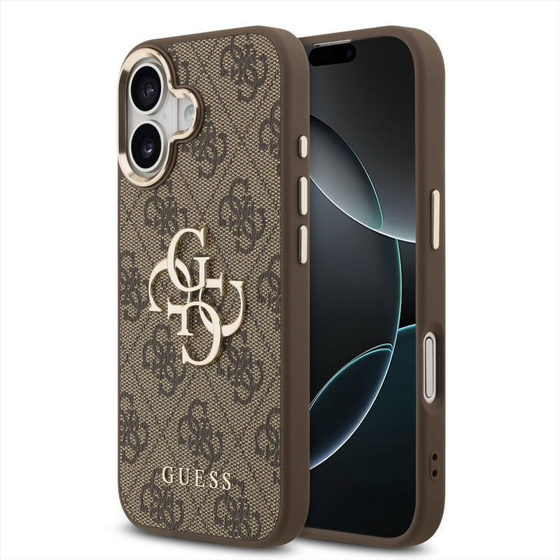 Guess PU Leather 4G Big Logo Gold Frame Case for iPhone 17 6.3" Brown - GUHCP17S4GMGCBR