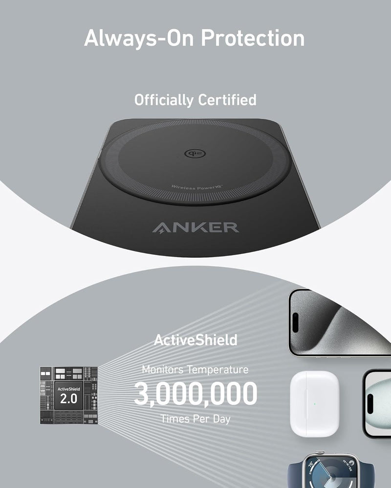 Anker MagGo 3-in-1 15W Qi2 Wireless Charging Station with Plug Black - B25M5K11
