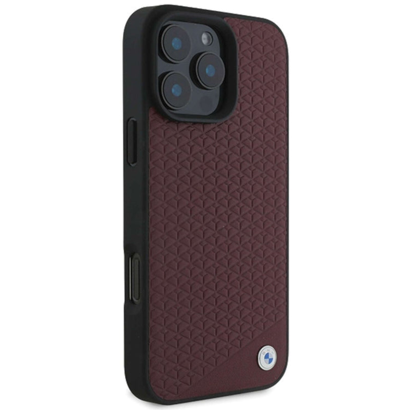 BMW Sign Leather Diamond Metal Logo Case with MagSafe for iPhone 16 Pro Max 6.9" Red - BMHMP16X23RDDR