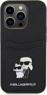 Karl Lagerfeld Saffiano Card Slot KC Metal Pin Hard Case for iphone 15 Pro Max 6.7" Black - KLHCP15XSAPKCNPK